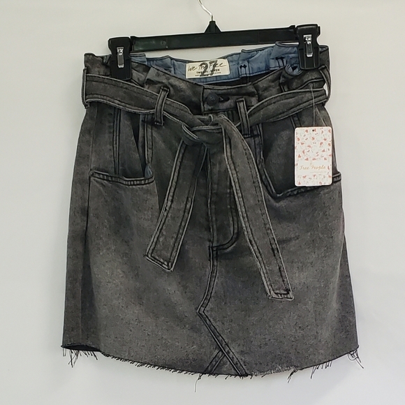 Free People Denim Tie Waist Mini Skirt with Pockets - Picture 2 of 6